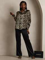 [Leopard] SilkSilky  Silk Long Sleeve Lapel Collar Women's Shirt 006