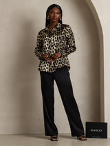 [Leopard] SilkSilky  Silk Long Sleeve Lapel Collar Women's Shirt 007