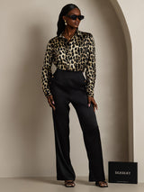 [Leopard] SilkSilky  Silk Long Sleeve Lapel Collar Women's Shirt 008
