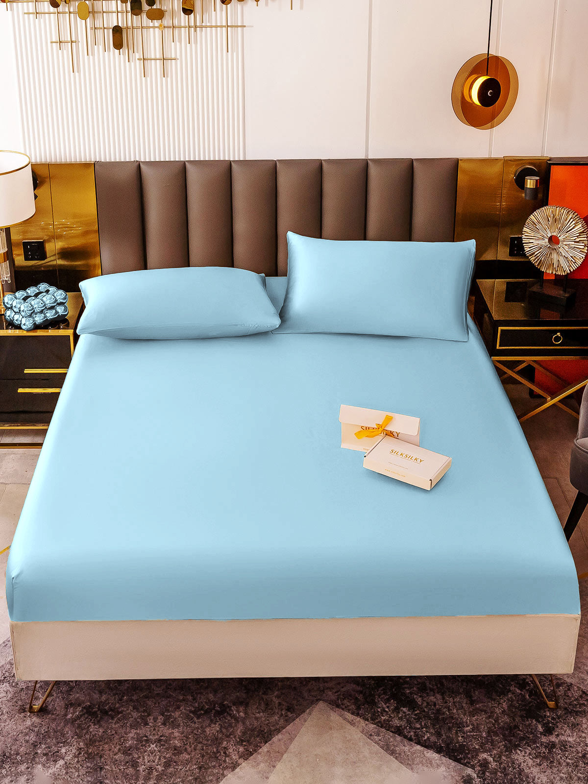 [Light Blue] SilkSilky 19Momme Pure Silk Bedding Set 002
