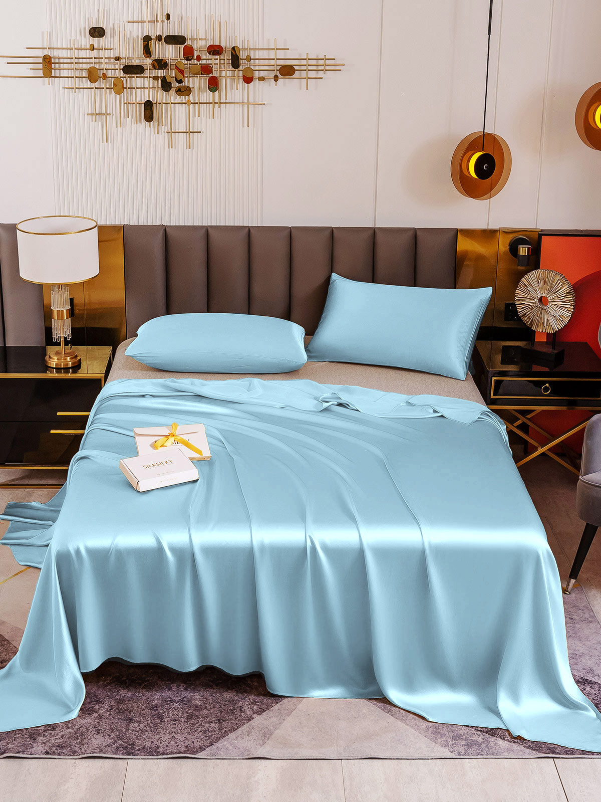 [Light Blue] SilkSilky 19Momme Pure Silk Bedding Set 002