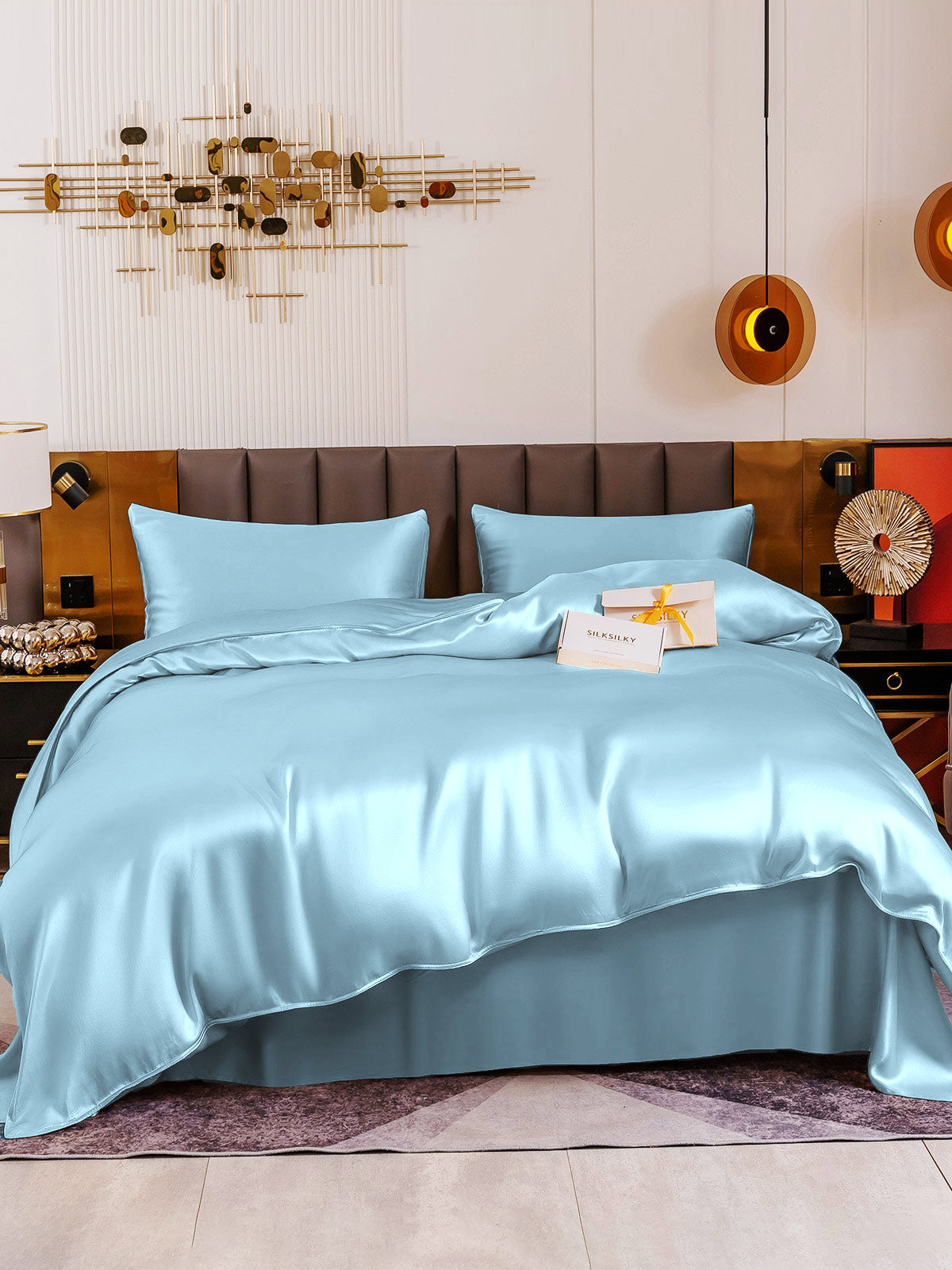 [Light Blue] SilkSilky 19Momme Pure Silk Bedding Set 002