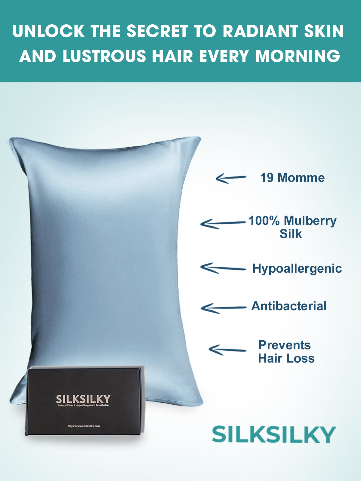[Light Blue] SilkSilky 19Momme Pure Silk Pillowcase 002