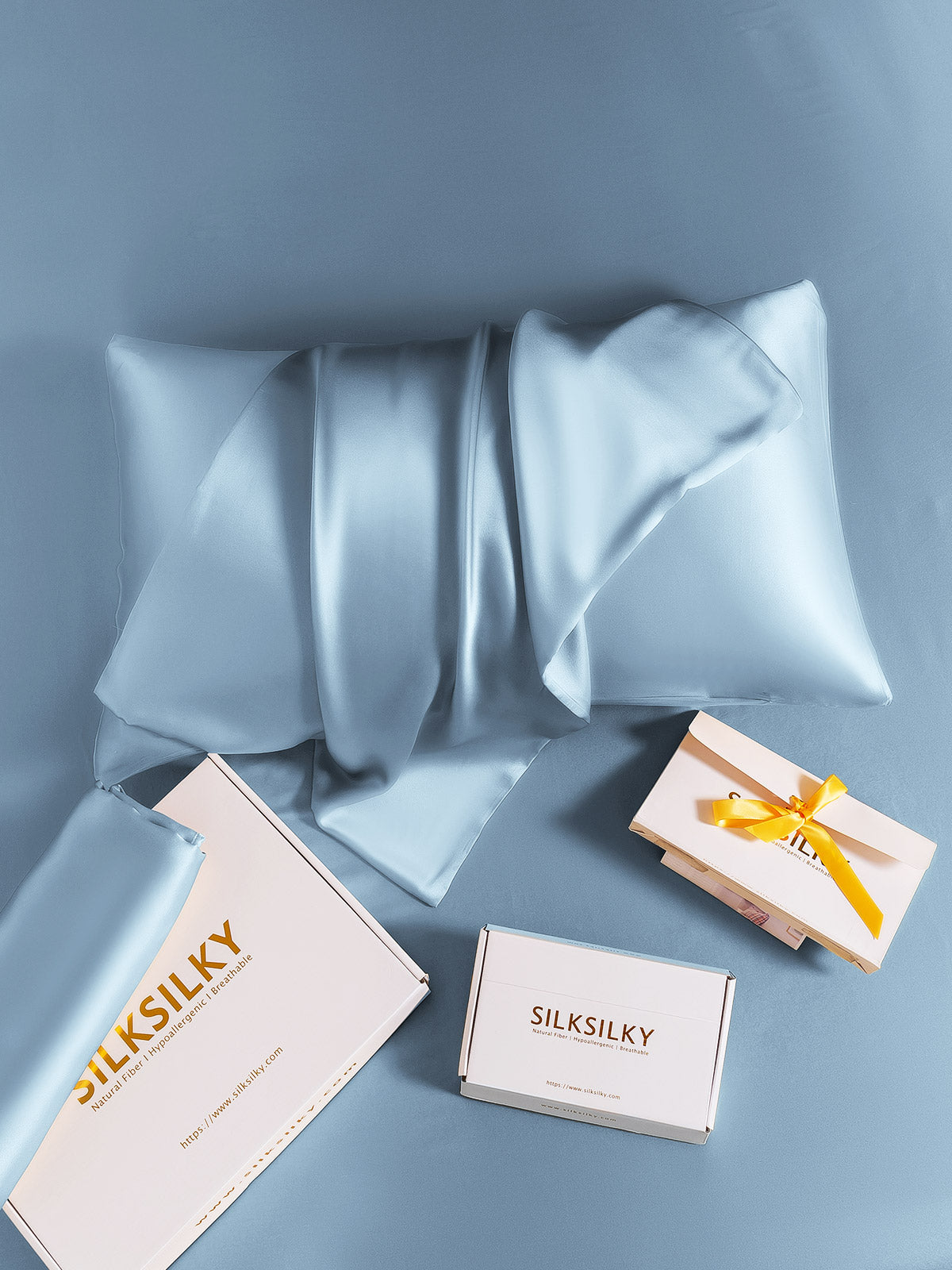 [Light Blue] SilkSilky 19Momme Pure Silk Pillowcase 006