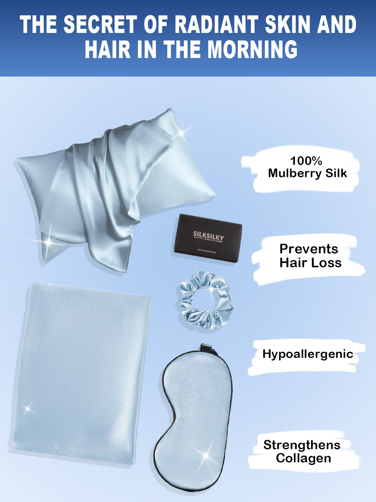 [Light Blue] SilkSilky 19Momme Pure Silk Pillowcase Set 002