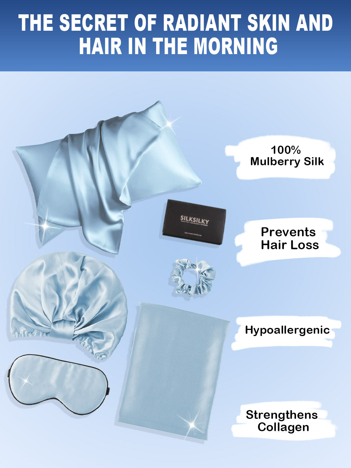 [Light Blue] SilkSilky 19Momme Pure Silk Pillowcase Set 002