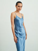 [Light Blue] SilkSilky  22Momme Sleeveless Dress 003