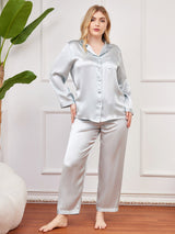 [Light Blue] SilkSilky  Long Sleeve Plus Size Pajamas 003