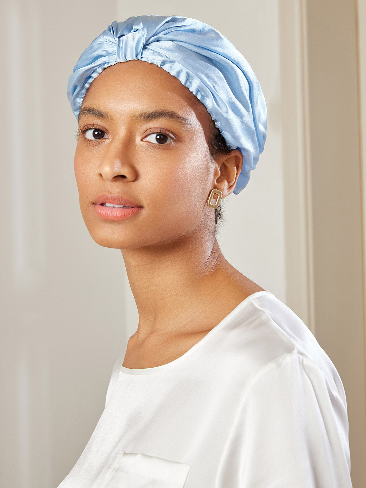 [Light Blue] SilkSilky Pure Silk Sleep Cap 002