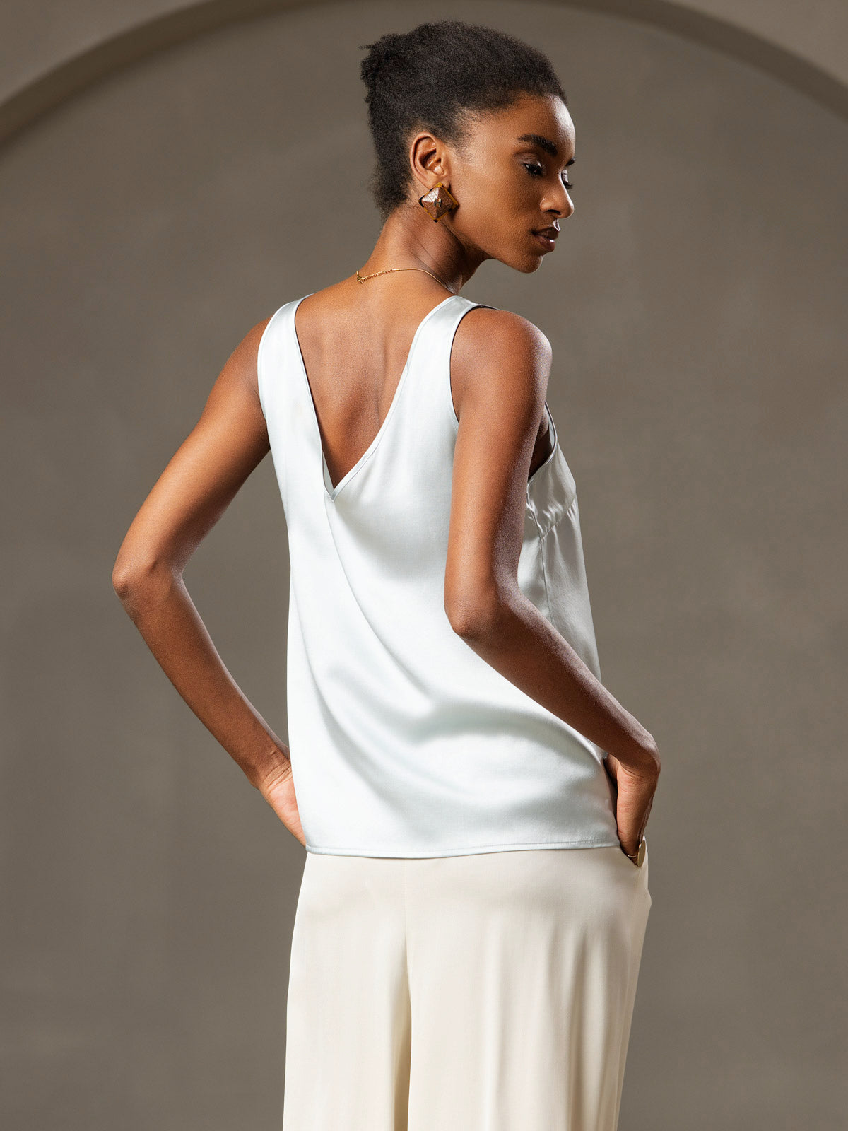 [Light Blue] SilkSilky Pure Silk Sleeveless V Neck Camisole Top 002