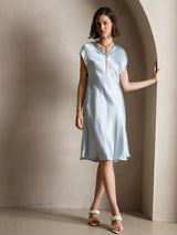 [Light Blue] SilkSilky  Cap Sleeve V Neck Dress 001