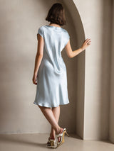 [Light Blue] SilkSilky  Cap Sleeve V Neck Dress 002
