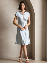 [Light Blue] SilkSilky  Cap Sleeve V Neck Dress 005