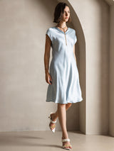 [Light Blue] SilkSilky  Cap Sleeve V Neck Dress 006