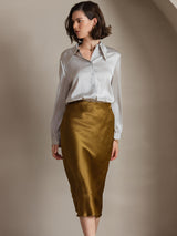 [Light Gray] SilkSilky  19Momme Long Sleeve Collar Women's Shirt 003