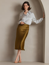 [Light Gray] SilkSilky  19Momme Long Sleeve Collar Women's Shirt 004