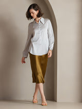 [Light Gray] SilkSilky  19Momme Long Sleeve Collar Women's Shirt 006
