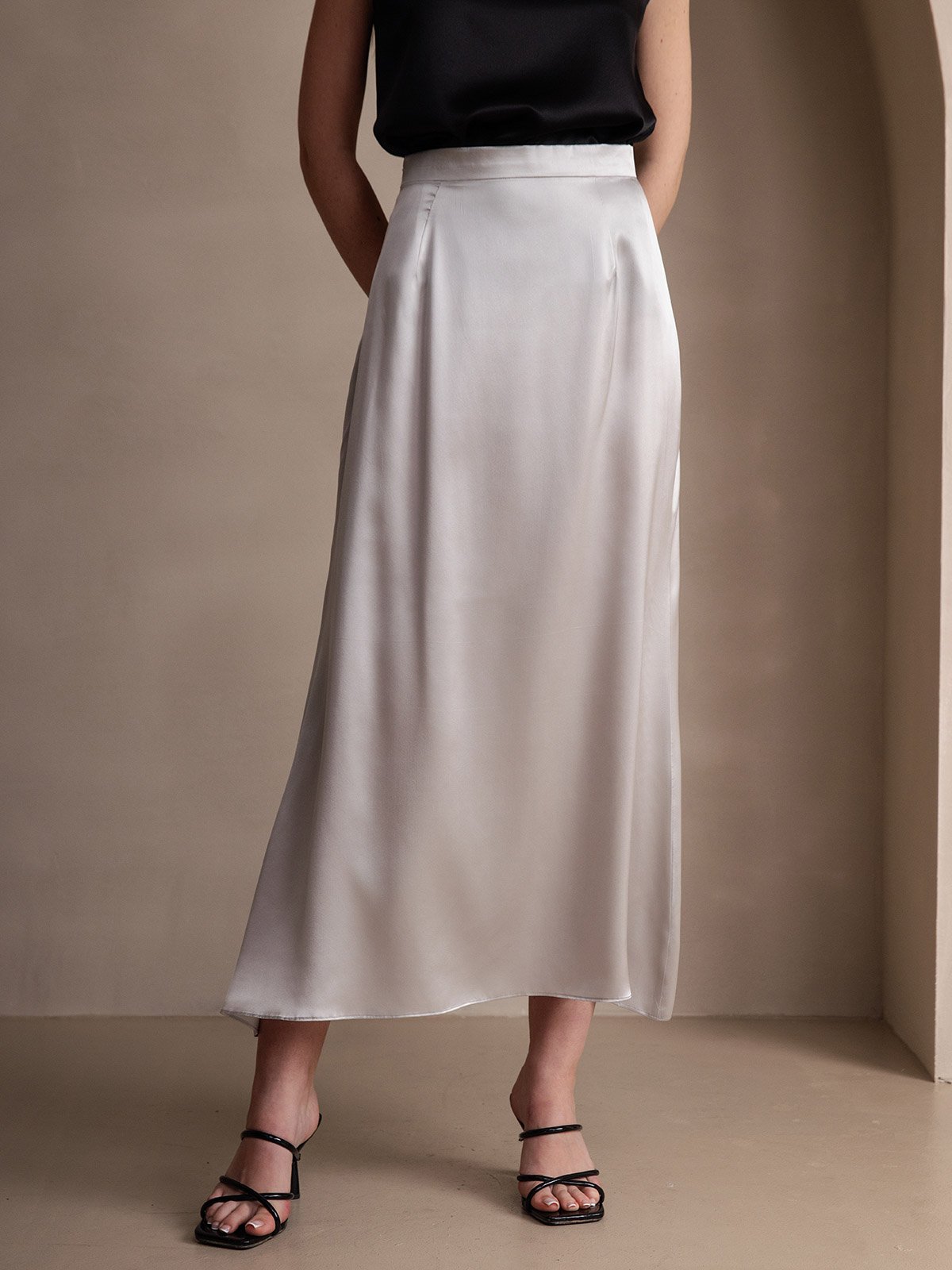 [Light Gray] SilkSilky 19Momme Silk Skirt 001