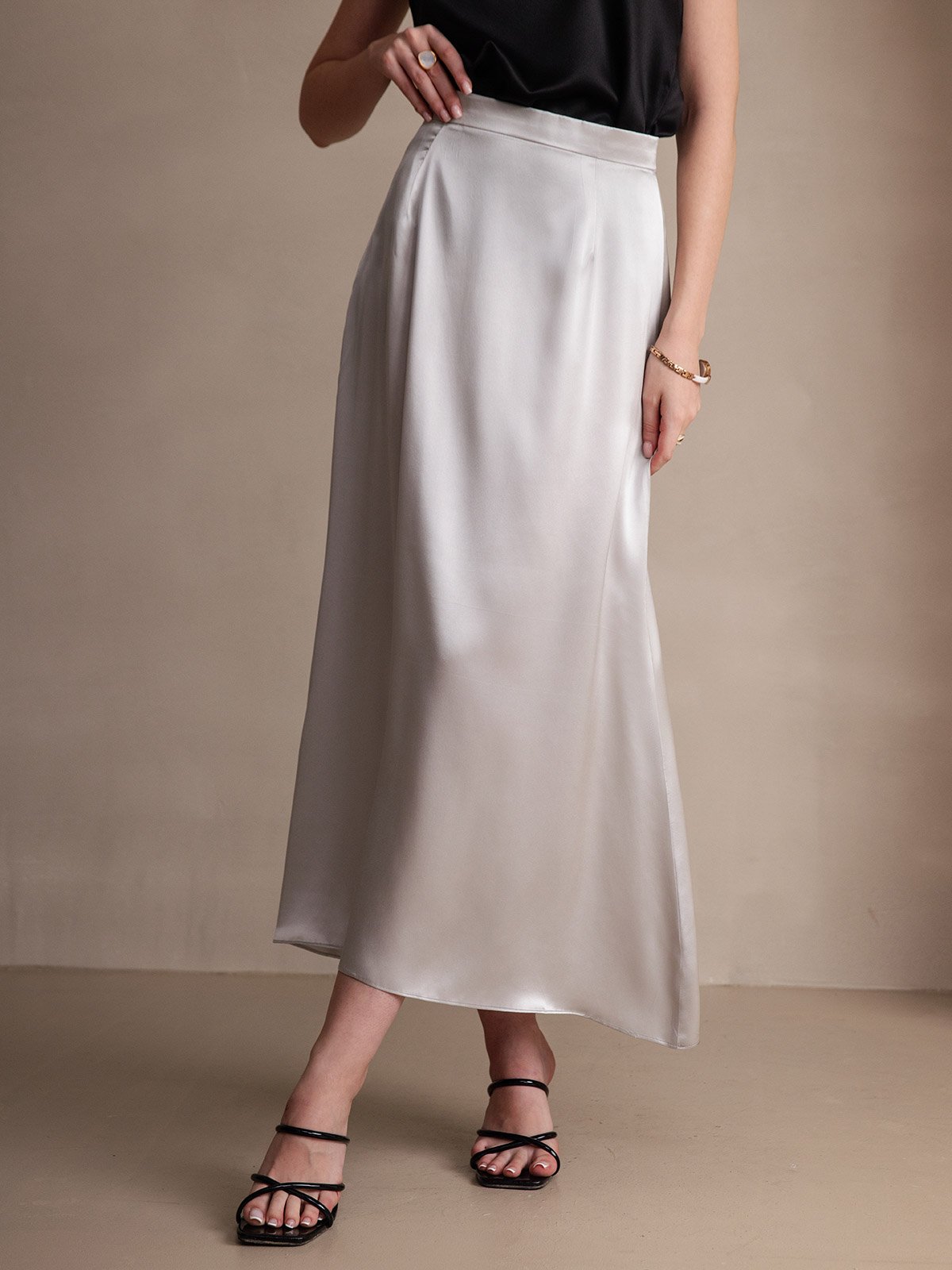 [Light Gray] SilkSilky 19Momme Silk Skirt 003