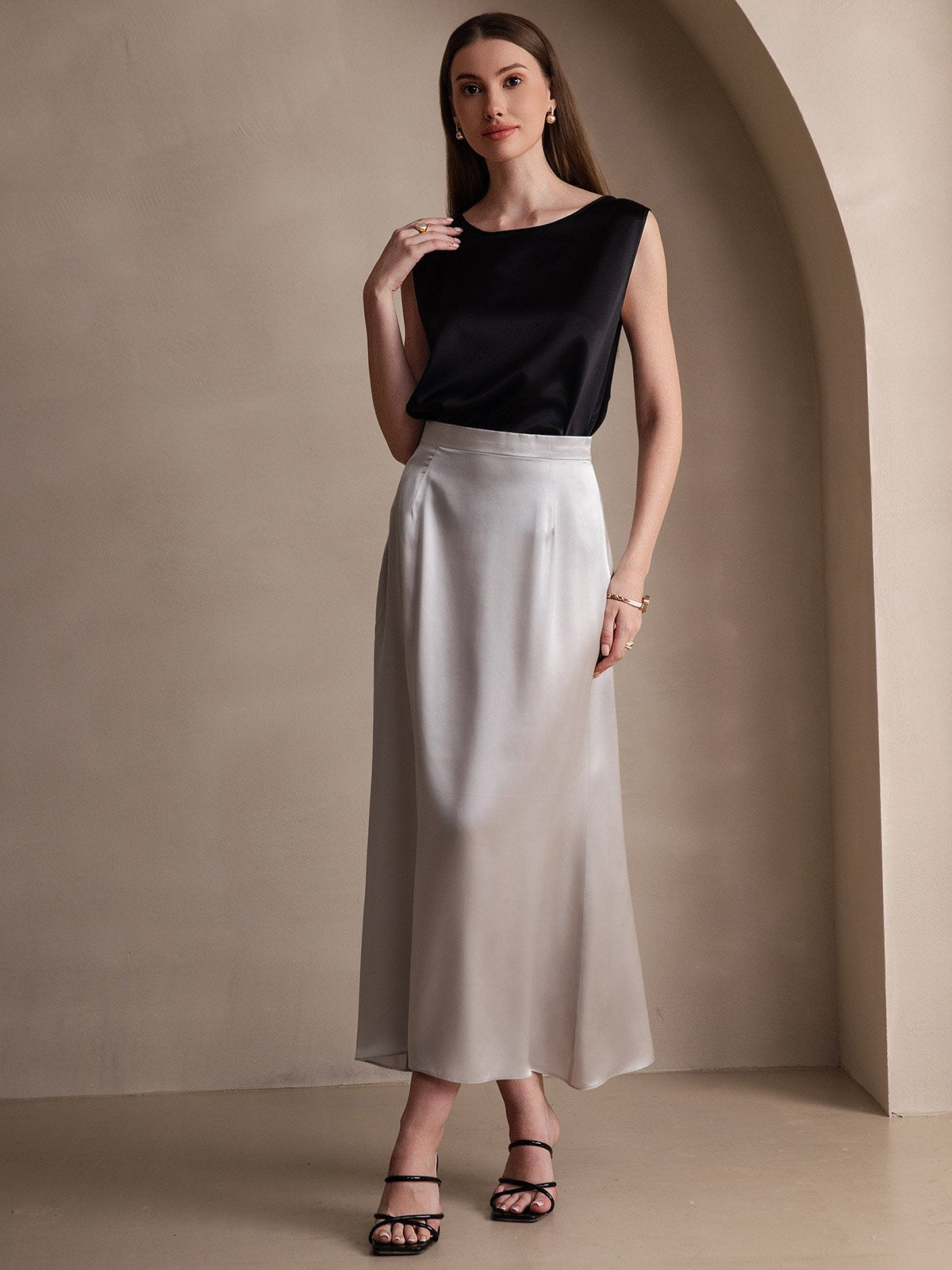 [Light Gray] SilkSilky 19Momme Silk Skirt 004