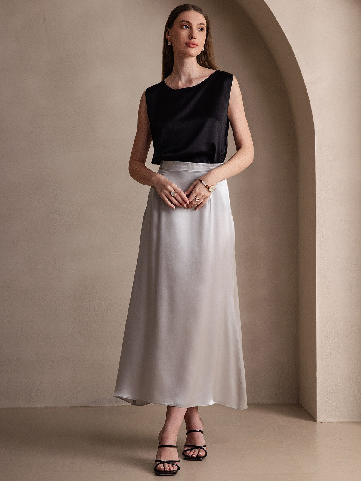 [Light Gray] SilkSilky 19Momme Silk Skirt 005