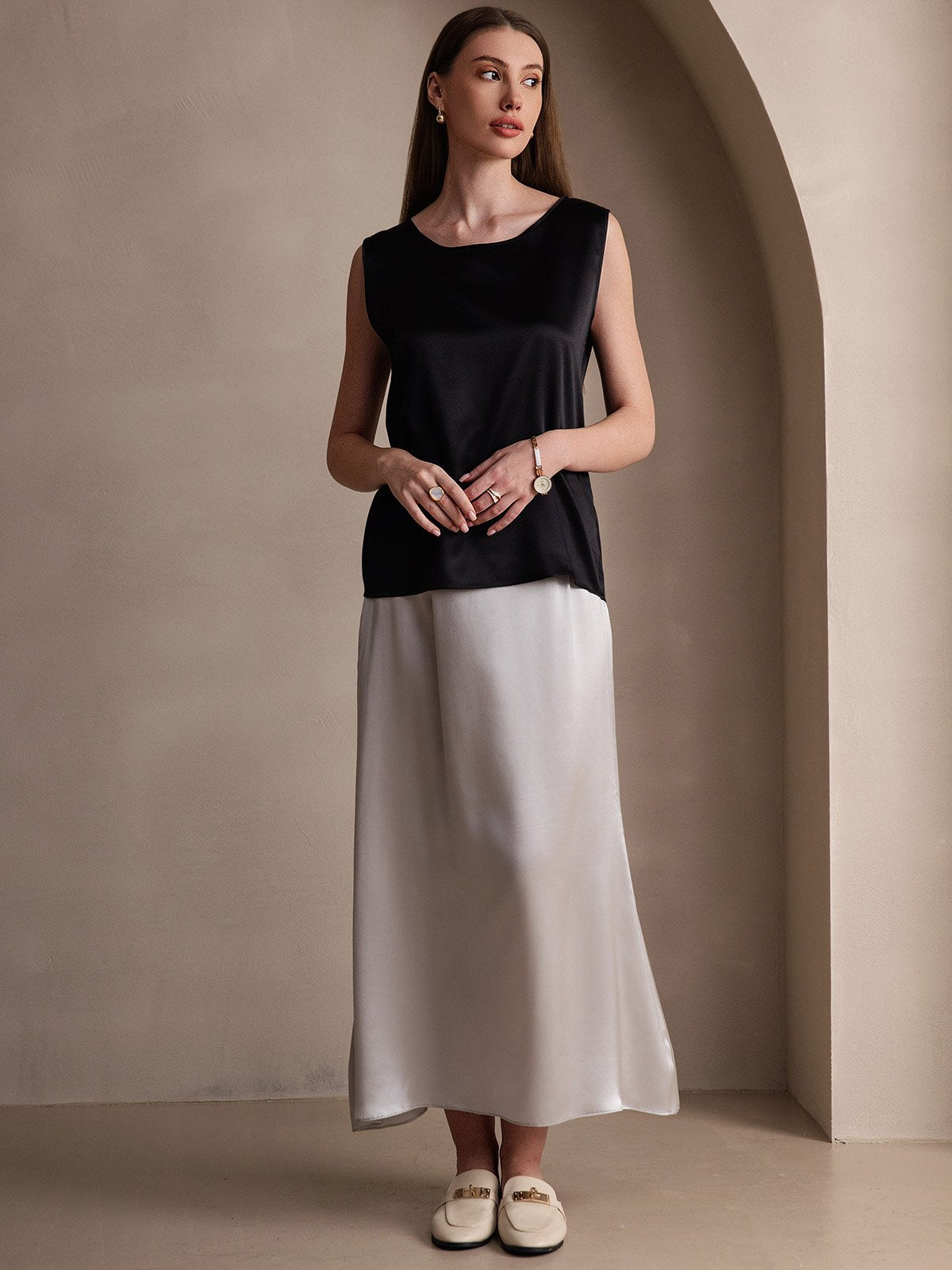 [Light Gray] SilkSilky 19Momme Silk Skirt 006
