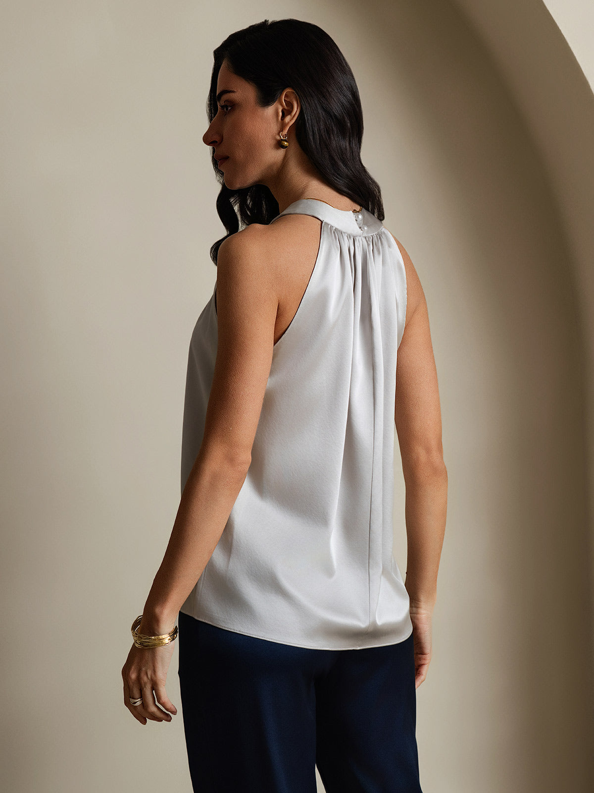[Light Gray] SilkSilky 19Momme Silk Sleeveless Womens T-Shirt 002