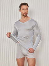 [Light Gray] SilkSilky  Long Sleeve V Neck Men's T-Shirt 003