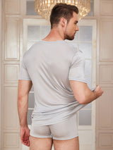 [Light Gray] SilkSilky  100% Silk Jersey Short Sleeve Crew Neck Men's T-Shirt 002