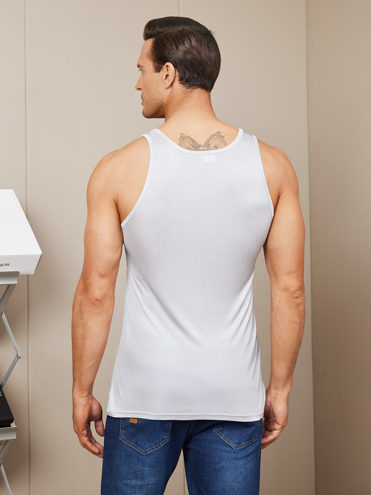 [Light Gray] SilkSilky Silk Knitted Sleeveless Round Neck Men's T-Shirt 002