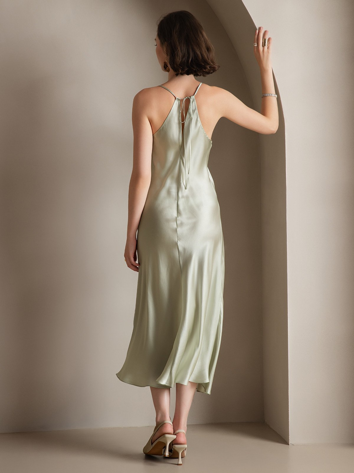 [Light Green] SilkSilky 19Momme Silk Sleeveless Dress 002