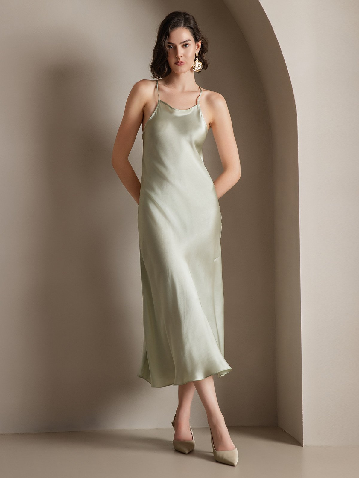 [Light Green] SilkSilky 19Momme Silk Sleeveless Dress 004