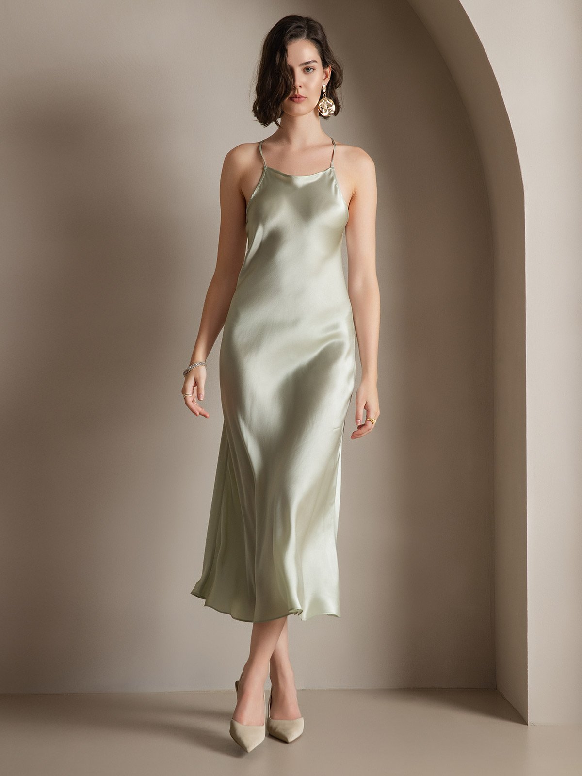 [Light Green] SilkSilky 19Momme Silk Sleeveless Dress 007