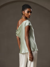 [Light Green] SilkSilky  Sleeveless One Shoulder Women's T-Shirt 002