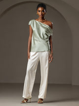 [Light Green] SilkSilky  Sleeveless One Shoulder Women's T-Shirt 006