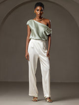 [Light Green] SilkSilky  Sleeveless One Shoulder Women's T-Shirt 008