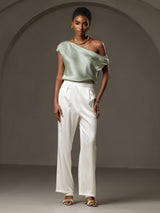 [Light Green] SilkSilky  Sleeveless One Shoulder Women's T-Shirt 009
