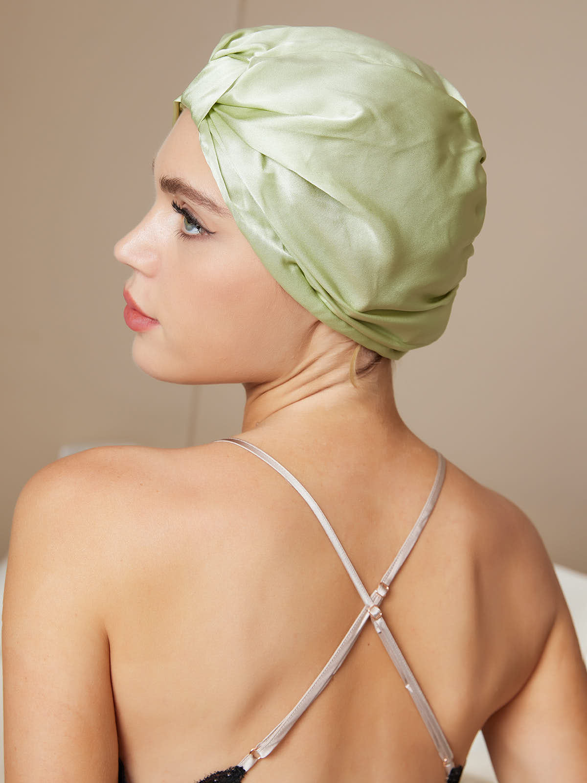 [Light Green] SilkSilky Pure Silk Sleep Cap 004