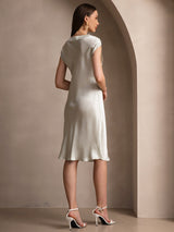 [Light Green] SilkSilky  Cap Sleeve V Neck Dress 002