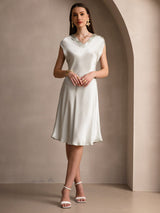 [Light Green] SilkSilky  Cap Sleeve V Neck Dress 005