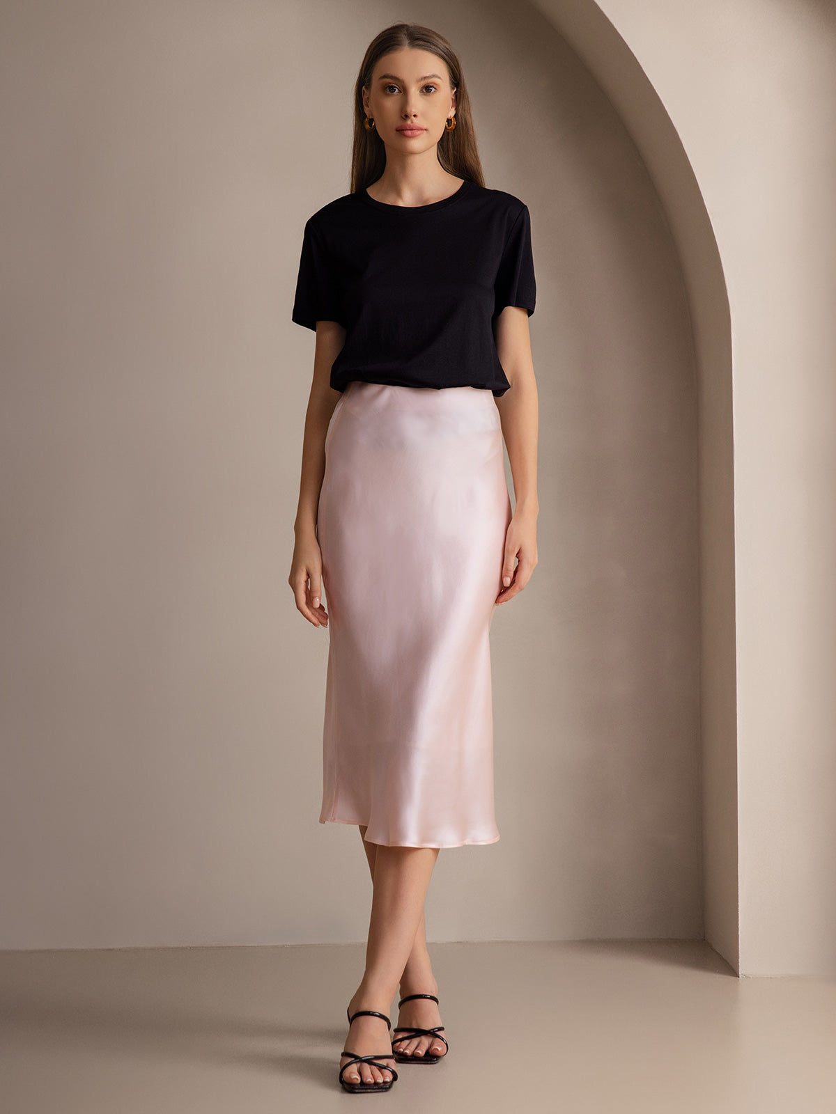 [Light Pink] SilkSilky 19Momme Pure Silk Skirt 001