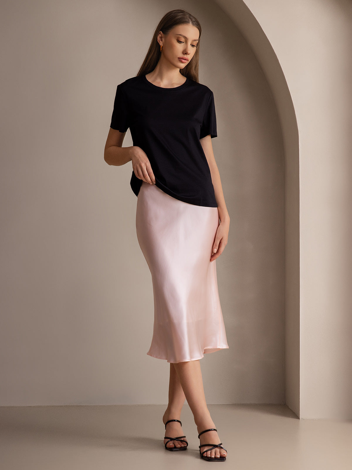 [Light Pink] SilkSilky 19Momme Pure Silk Skirt 005