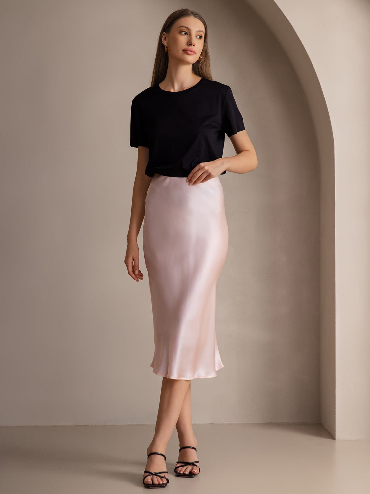 [Light Pink] SilkSilky 19Momme Pure Silk Skirt 006