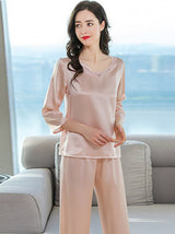 [Light Pink] SilkSilky  3/4 Sleeve V Neck Women's Pajamas 001