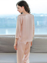 [Light Pink] SilkSilky  3/4 Sleeve V Neck Women's Pajamas 002