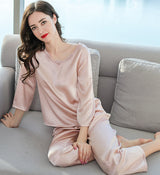 [Light Pink] SilkSilky  3/4 Sleeve V Neck Women's Pajamas 004