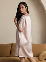 [Light Pink] SilkSilky  Half Sleeve V Neck Nightgown 002