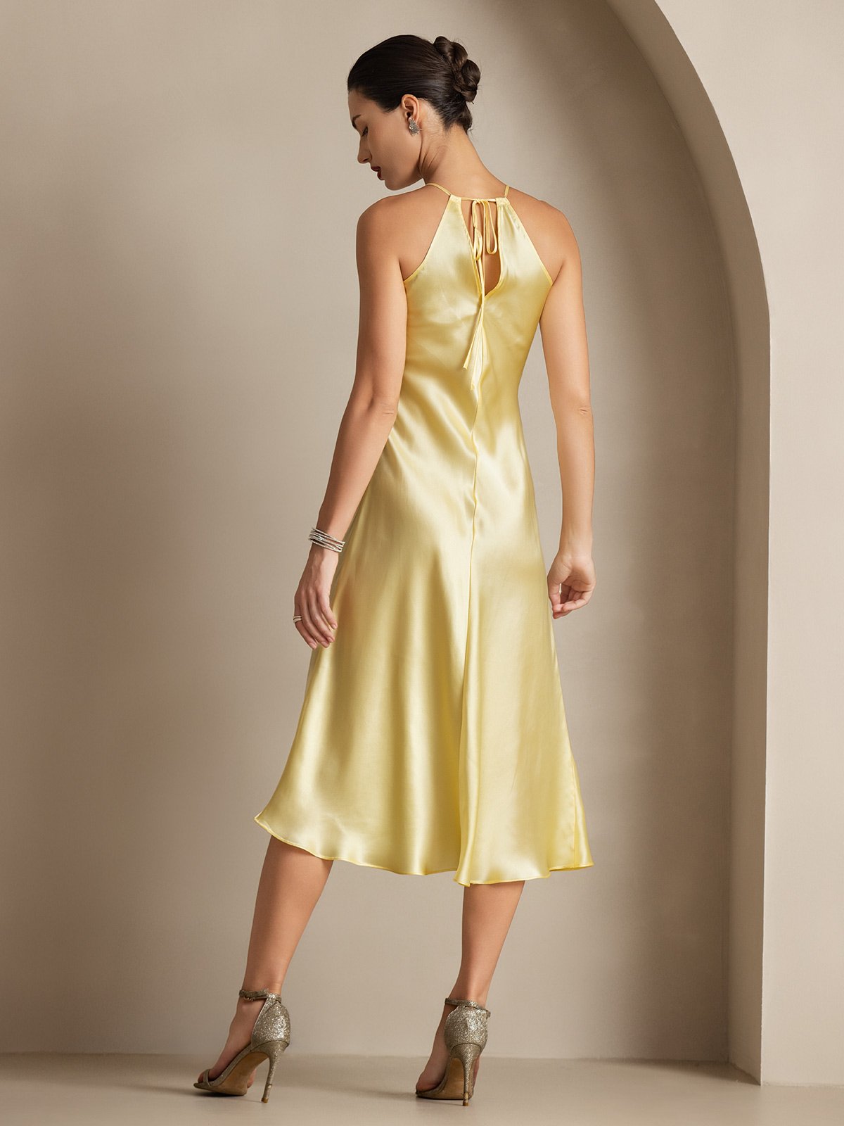 [Light Yellow] SilkSilky 19Momme Silk Sleeveless Dress 002