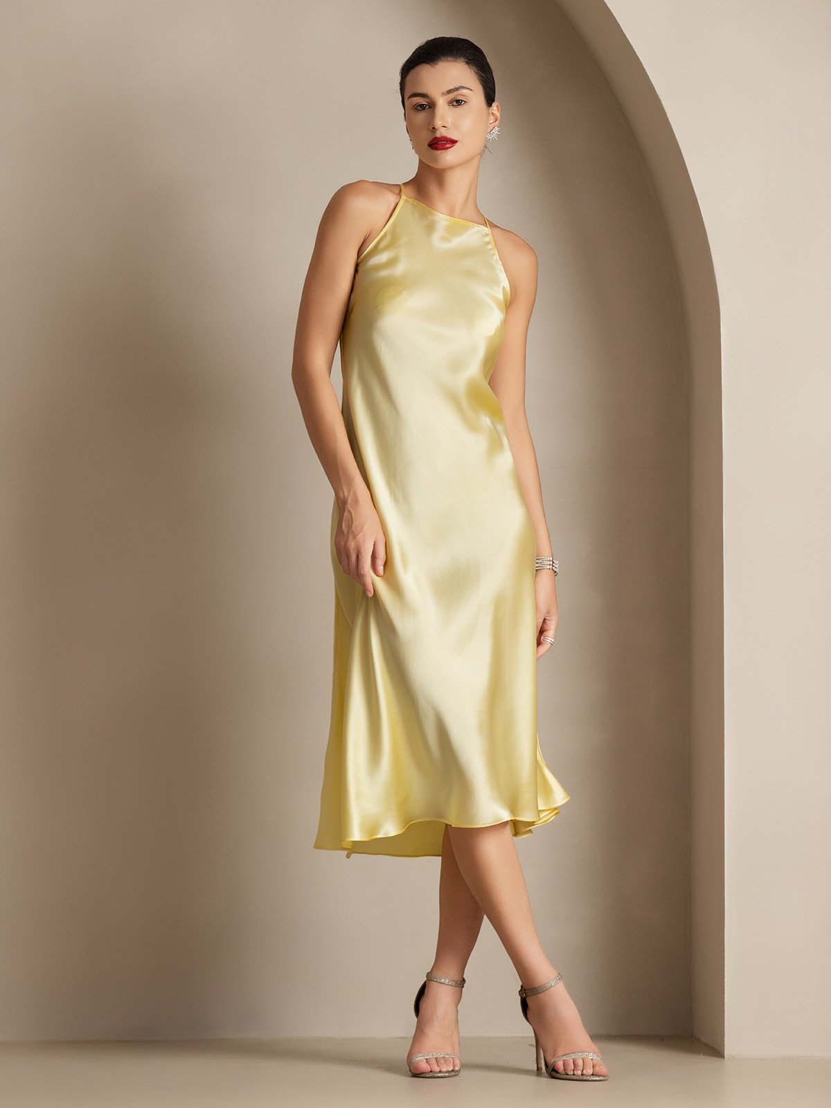 [Light Yellow] SilkSilky 19Momme Silk Sleeveless Dress 004