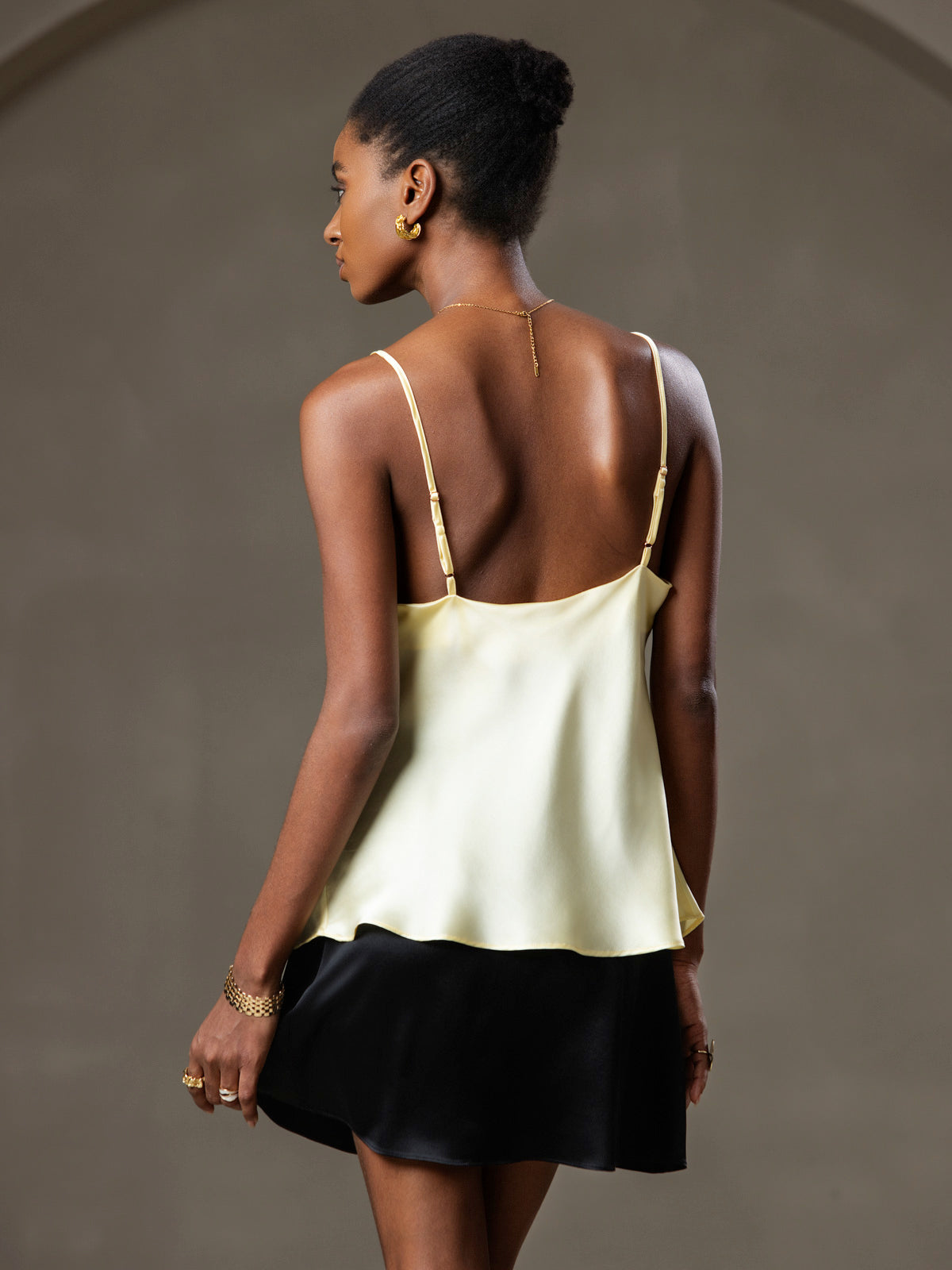 [Light Yellow] SilkSilky  Pure Silk V Neck Camisole Top 002